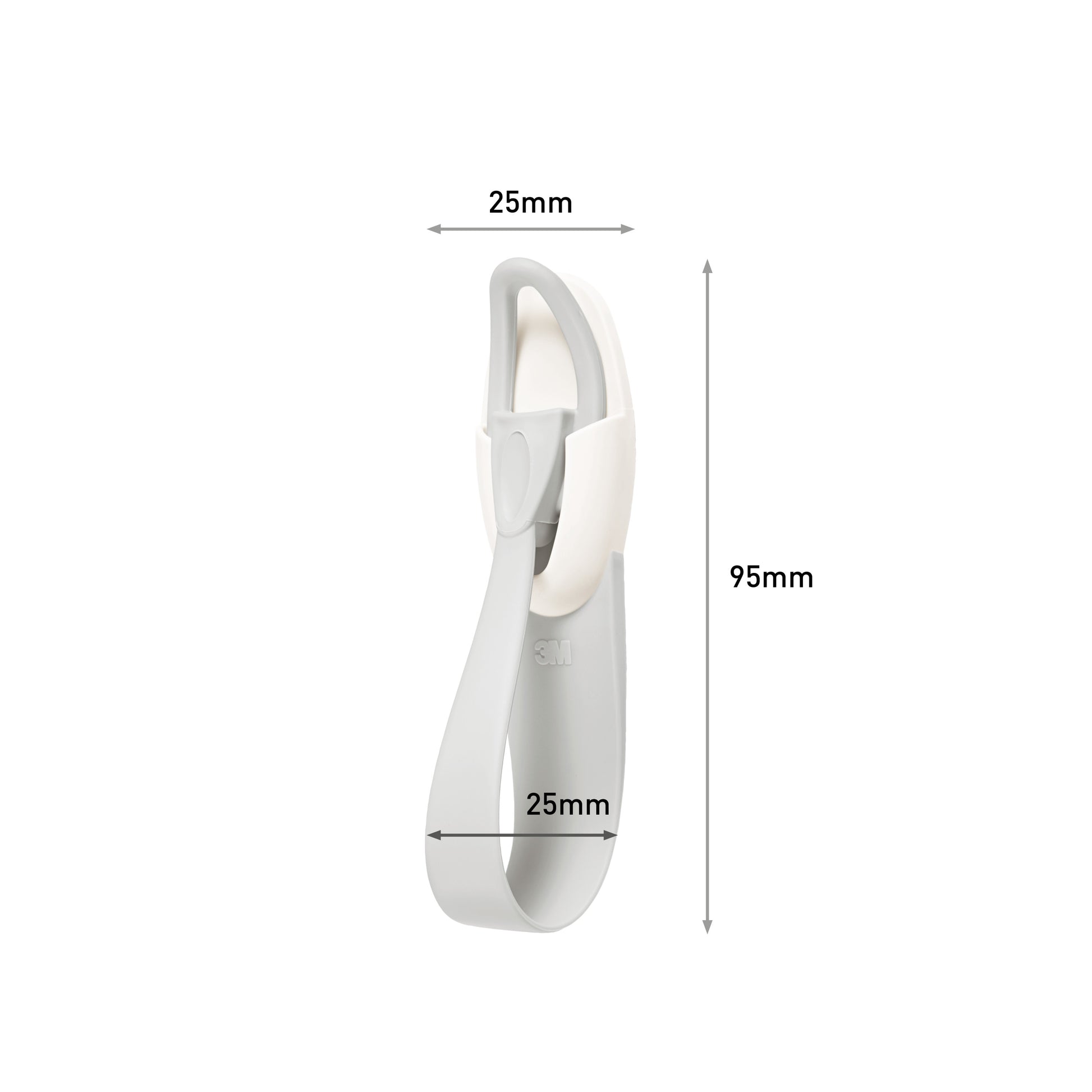 Der 3M Deutschland GmbH Command™ Kabelhalter, 17304-FR, in Weiß und Grau, ist 25 mm breit und 95 mm hoch. Er verfügt über eine gebogene Basis und einen abgerundeten, drehbaren Haken, der hilft, Kabelchaos zu vermeiden.