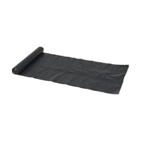 A partially unrolled roll of Abena Re-Seller GmbH trash bags (120 L, 700x1100 mm, 45 my LDPE, black; roll of 10 bags) lies flat on a white surface, while the rest of the roll is still neatly rolled up at one end.