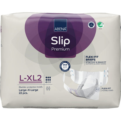 Eine Packung ABENA Slip Flexi Fit M-L Premium der Abena Re-Seller GmbH mit 22 Stück zeichnet sich durch flexible Slips für perfekten Sitz und hautfreundliche Materialien aus.
