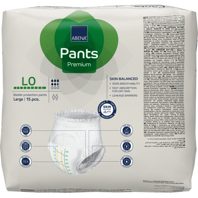 Eine 15er-Packung ABENA Pants Premium L von Abena Re-Seller GmbH zeichnet sich durch Auslaufschutz, Atmungsaktivität, schnelle Absorption aus und ist für trockene Haut geeignet.