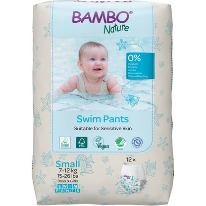 The Bambo Nature swim diapers, size S, 7-12 kg (pack of 12) from Abena Re-Seller GmbH are paraben and fragrance-free - ideal for sensitive baby skin and little swimmers weighing 7-12 kg.