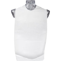 A transparent mannequin torso displays the ABENA Excellent Disposable Meal Pad with Pocket, 37x70 cm, White (pack of 100) by Abena Re-Seller GmbH, shown against a white background to convey a hygienic appearance.