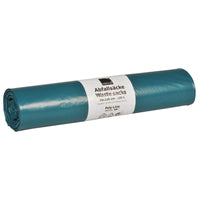One roll of Abena Re-Seller GmbH trash bags, 120 L, 700x1100 mm, 38 my, LDPE, blue (25 bags) with a white label in German and English—ideal for efficient waste disposal.
