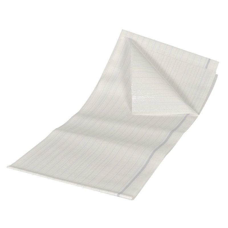 The protective sheet from Abena Re-Seller GmbH is a white, absorbent, PE-laminated underlay (80x170 cm, 48 threads) with faint blue lines that provides enhanced medical protection. The package contains 25 pieces.