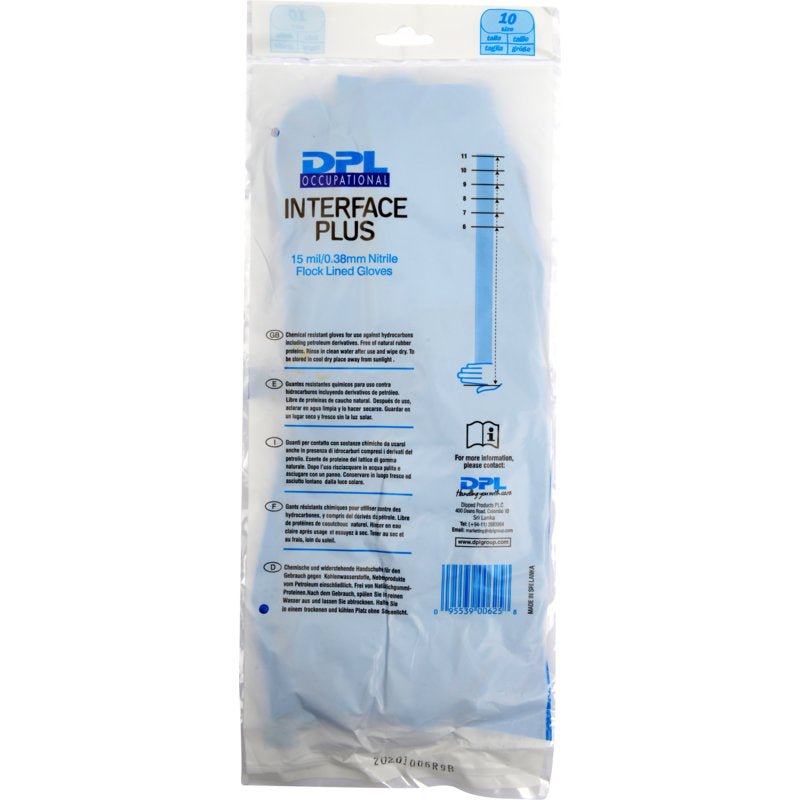 A transparent plastic package displays Abena Re-Seller GmbH's nitrile household gloves in blue. The blue, latex-free gloves are visible inside. Product information and instructions are printed on the package.