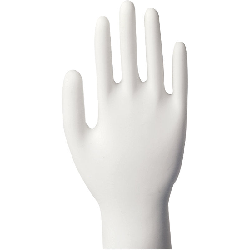 Eine weiße Schaufensterpuppe steht aufrecht mit gespreizten Fingern, ähnlich der Passform der Abena Re-Seller GmbH Vinyl-Handschuhe Classic, puderfrei und transparent, vor einem schlichten Hintergrund.