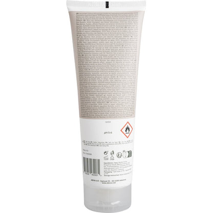 Rear view of a 250 ml tube of Abena Re-Seller GmbH Active Gel with small printed text, flammability and recycling symbols, and product information on a white-beige label.