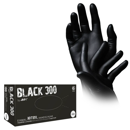 AMPri BLACK 300 Nitrilhandschuhe mit Überlänge, Schwarz | Box (100 Stück)