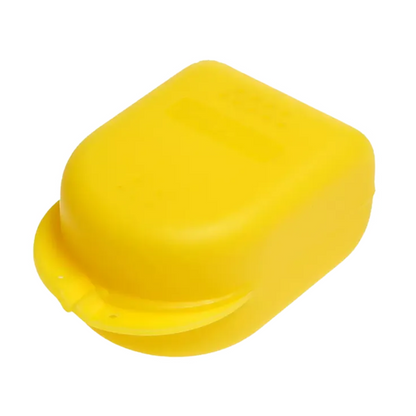 The AMPri PP Dental braces box for children, available in various colors and measuring 90 x 60 x 45 cm, is a simple and functional storage box made of bright yellow polypropylene plastic. It features a rounded lid with a small clasp on the front, ideal for securely storing small items.