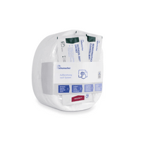 Eine Packung Dr. Schumacher GmbH Eco Wipes Vliestücher zur Flächendesinfektion, mit einzeln verpackten Tüchern in einem transparenten, abgerundeten Kunststoffbehälter, beschriftet mit Produktinformationen und Anwendungshinweisen.