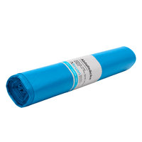 A roll of Altruan 120-liter Type 60 trash bags, model 12060 Basic; blue trash bags isolated against a white background. The label on the roll indicates that the product is intended for professional use and is made of recycled LDPE.