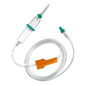 The B.Braun Intrafix® SafeSet from B. Braun Deutschland GmbH & Co. KG is a premium infusion device with a transparent chamber, needle, and 180 cm long spiral tube. It is equipped with a green flow regulator and an orange clamp for precise control during pressure and gravity infusions.