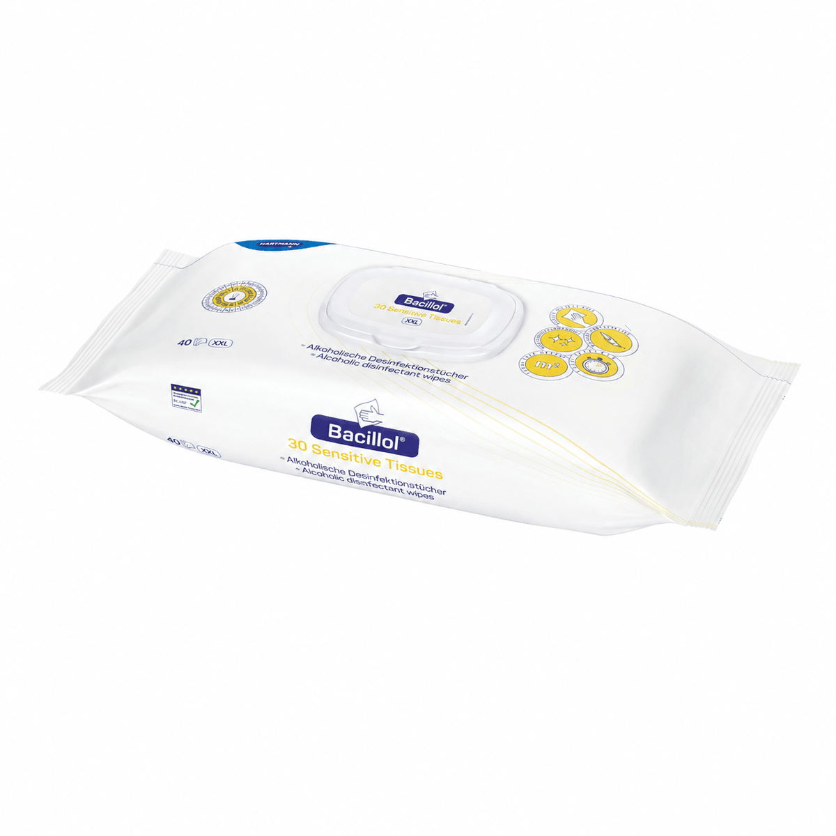 Hartmann Bacillol 30 Sensitive Tissues Disinfectant Wipes, XXL | Package (40 wipes)