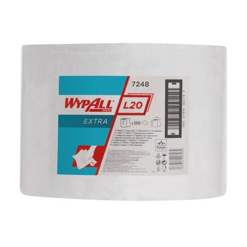 Die WypAll® L20 EXTRA Wischtücher Großrolle (weiß, 1 Rolle x 1000 Tücher) von Kimberly-Clark GmbH ist ideal für den industriellen Einsatz und bietet saugfähige Reinigungstücher im praktischen Karton.