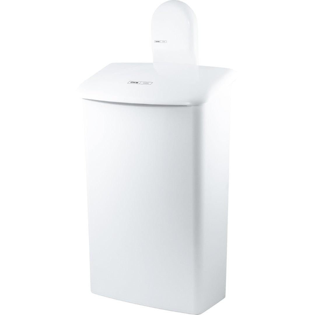 The CWS ParadiseLine wall mount for the 575000 hygiene box is a white, rectangular bathroom waste bin with a domed lid, a small front label, and a modern wall-mounted design.