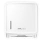 The CWS PureLine Paper Folded Paper Dispenser (1 piece) by CWS is a white, wall-mounted dispenser with a rectangular design, small vertical window on the left side, and CWS logo on the front for hygienic paper storage.