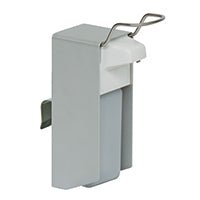 The Novocal hand sanitizer dispenser (1 unit) features a rectangular body made of metal and plastic, a hinged lid, a steel wire handle, and a side clip—ideal for hygienic hand sanitizing in public areas.