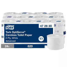 Tork OptiServe Hülsenloses Toilettenpapier, 2-lagig, weiß, System T7, 24 Rollen à 820 Blatt | Packung (24 Rollen)