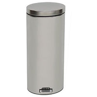 The Novocal pedal trash can, made of corrosion-resistant chrome steel, features a flat, quiet lid and a floor-mounted pedal for convenient, hands-free opening. Includes 1 inner bucket.
