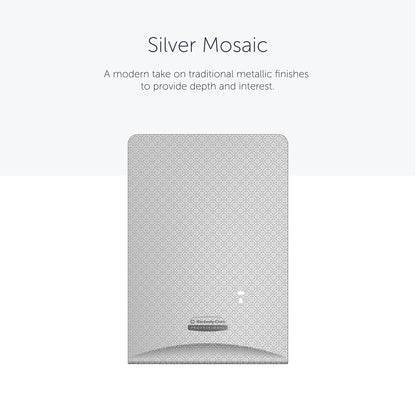 Die rechteckige Platte Kimberly-Clark Professional™ Icon™ Dispenser Faceplate - eSkinCare (20,32 x 27,30 x 3,81 cm) der Kimberly-Clark GmbH zeichnet sich durch ein modernes Metallic-Design aus und eignet sich ideal zur Aufwertung von Waschraumzubehör oder Spenderabdeckungen.