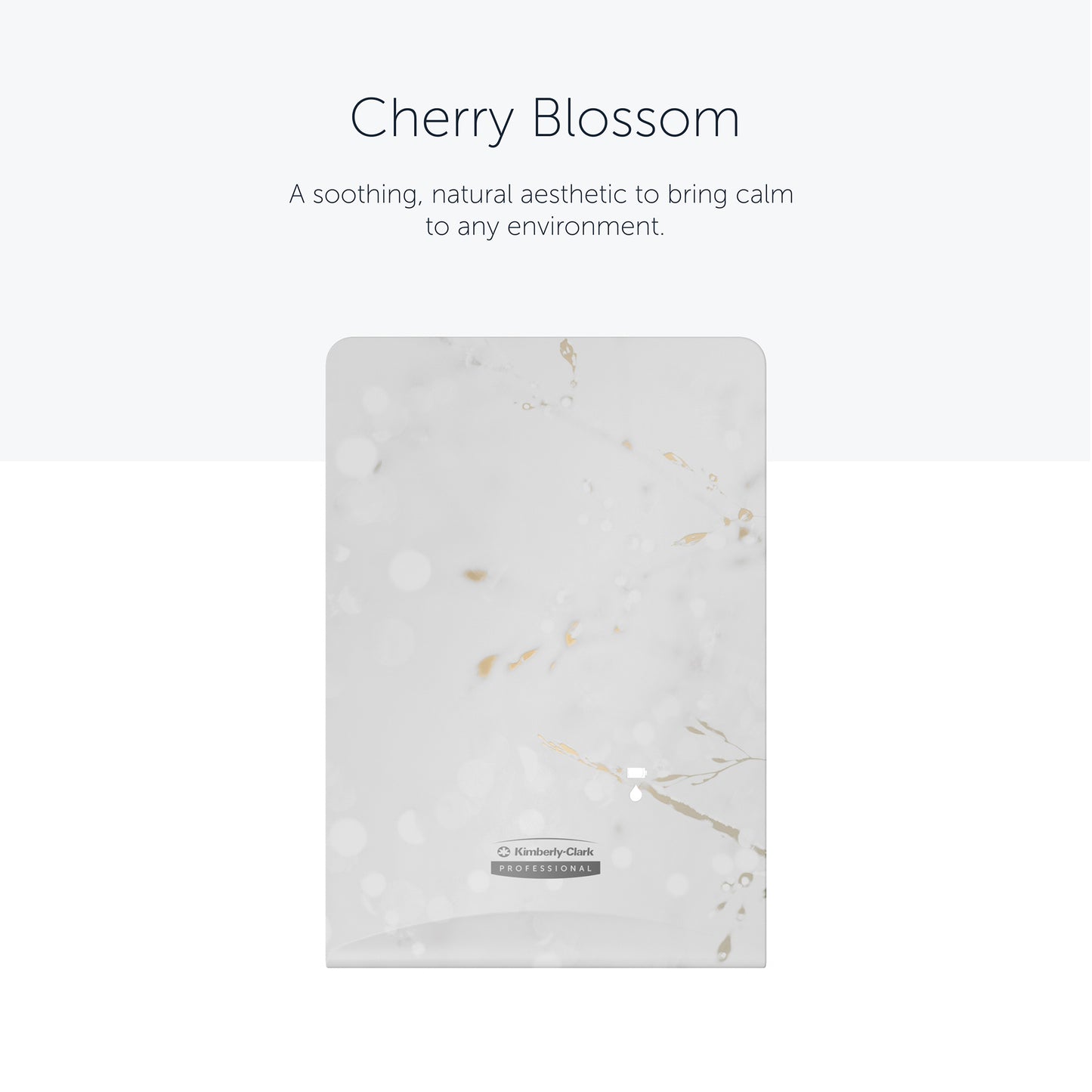 Der rechteckige Kimberly-Clark Professional™ Icon™ Dispenser Faceplate-eSkinCare (20,32 x 27,30 x 3,81 cm) der Kimberly-Clark GmbH zeichnet sich durch ein weiß-hellgrau marmoriertes Design mit goldenen Akzenten aus, das jedem Waschraum einen beruhigenden, eleganten Touch verleiht.