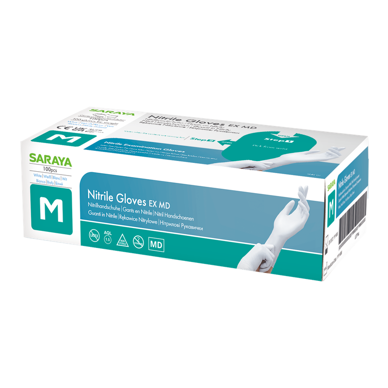 Saraya nitrile disposable gloves EX MD white