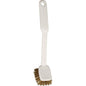 The TOPFFEGER ECKIG from Haug Bürsten KG is a white-handled brush with stiff brown bristles made of ø 0.18mm brass wire, measuring 255x55x20mm and featuring a hanging hole - ideal for cleaning pots and pans.