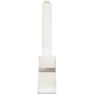 The Haug Bürsten KG FLACHPINSEL, white PBT, tapered, ø 0.25 mm, soft (210x35x45 mm) features a flat bristle head, a metal ferrule, and a straight plastic handle with a hole at the top—perfect for precise painting work.