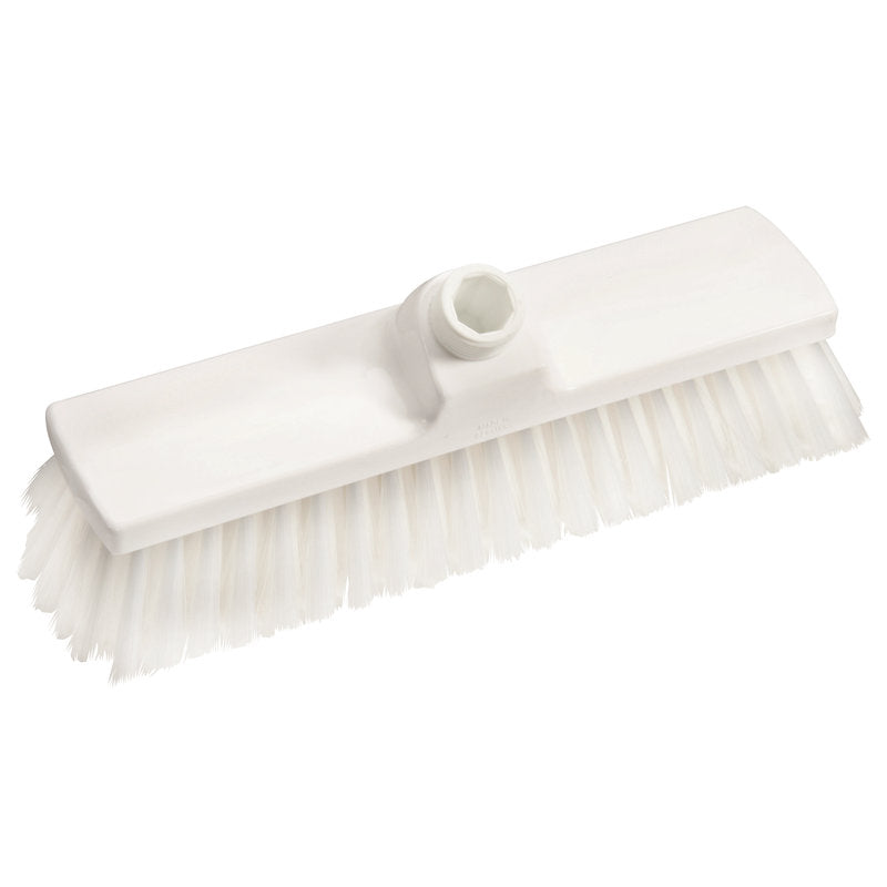 Der BESEN, PBT WEICH 300X70X50MM, UNGESCHLITZT von Haug Bürsten KG ist ein weißer Besen mit weichen, in Reihen angeordneten Borsten aus PBT und rechteckigem Kopf mit zentraler Stielöffnung. Ideal für die effektive Reinigung.