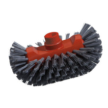 Die Nahaufnahme einer Haug Bürsten KG METAL DETECT KESSELBÜRSTE, PBT grau, ø0,60mm (200x125x35mm) zeigt die dichten, steifen Borsten und das Gewindeloch zur Befestigung eines Stiels, ideal für die Metallreinigung, vor einem weißen Hintergrund.