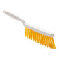 A HAND BROOM, PBT YELLOW ø 0.50MM HARD, 280X15X45 MM from Haug Bürsten KG with a long ergonomic handle and yellow PBT bristles is depicted on a plain white background.