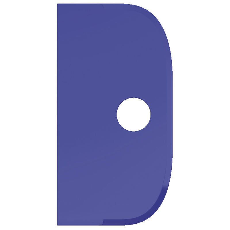 Ein solides blaues vertikales Rechteck, das dem SCHABER GROß, PP, FLEXIBEL, 230X118MM von Haug Bürsten KG ähnelt, weist eine abgerundete obere rechte Ecke und ein weißes kreisförmiges Loch nahe der rechten Mitte auf.