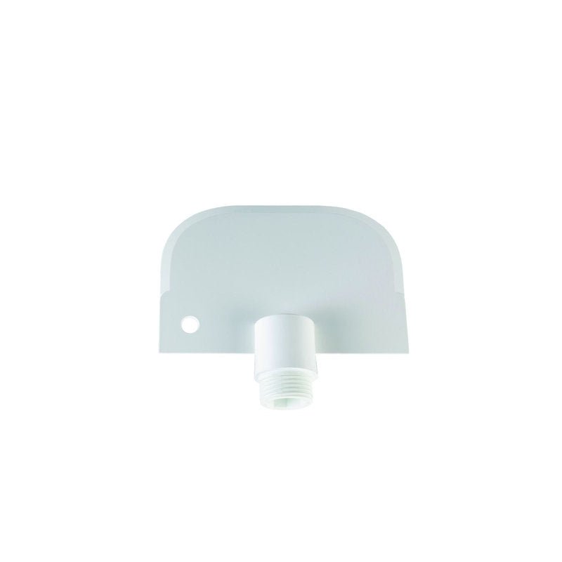 The white, flexible PP SCRAPER SMALL W.HANDLE CONNECTION from Haug Bürsten KG (150x128x37mm) has a rectangular shape with rounded upper corners, a central threaded connection at the bottom, and a side hole - ideal for use with flexible tools. On a solid white background.