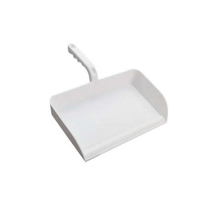 The LARGE DUSTPAN from Haug Bürsten KG made of white PP without a lip (325x330x100 mm) impresses with its simple, functional design and the flat edge for easy collection of dirt.