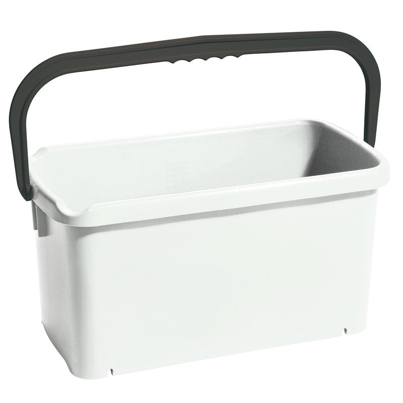 The Haug Bürsten KG BUCKET, SQUARE, PP (480x235x230 mm), 20 L capacity, is a rectangular white polypropylene bucket with a black handle, pictured against a plain white background.