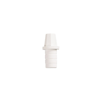 The CONE FOR OUTSIDE ø 21MM + 22MM from Haug Bürsten KG is a white plastic barbed hose connector with a hexagon and ribbed body, designed for 21mm cone connections, depicted on a plain white background.