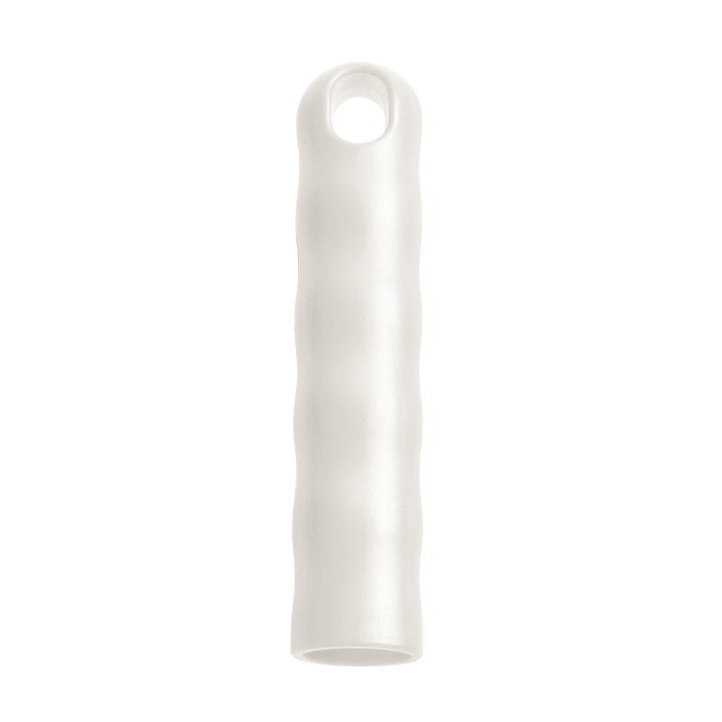 A white, cylindrical HANGING CAP FOR ALL HANDLES OUTSIDE-ø 22MM (125xø24mm) from Haug Bürsten KG with a wavy texture, open lower end, and a small round hole near the upper end, photographed on a plain white background.
