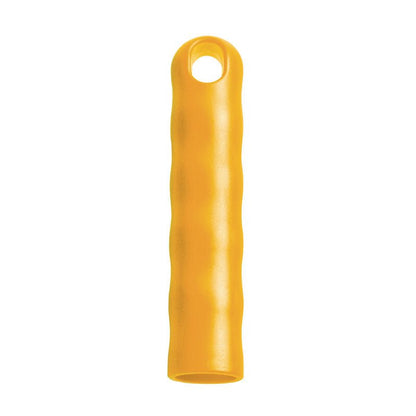 The Haug Bürsten KG HANGING CAP is a yellow, cylindrical plastic handle with a wavy grip and top hole, suitable for all handles with an outer diameter of 22 mm (125xø24 mm).