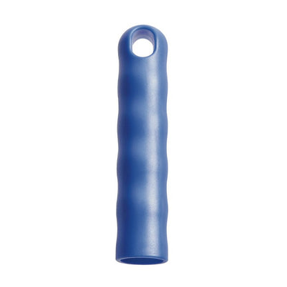 Pictured is a blue, cylindrical silicone handle from Haug Bürsten KG with finger grooves and an upper hole for HANGING CAP FOR ALL HANDLES OUTSIDE-ø 22MM (125xø24mm) on a white background.