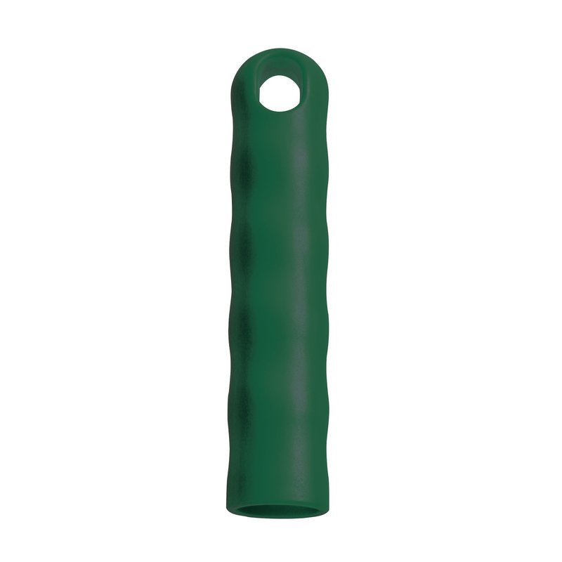 The HANGING CAP FOR ALL HANDLES OUTSIDE-ø 22MM (125xø24mm) from Haug Bürsten KG is a green, ribbed plastic cap with a 22mm upper opening and open bottom, perfect for tool storage.