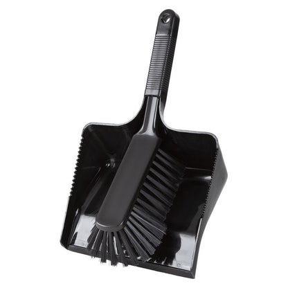 A black KEHRGARNITUR, UNSLOTTED, Ø0.25MM, SOFT, 350MM from Haug Bürsten KG with a matching broom with soft bristles and a ribbed handle; both made of durable plastic - perfect for floor cleaning.