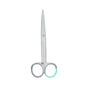 A straight, pointed, silver surgical scissor by Hartmann ChirSchere with a length of 13 cm stands upright against a white background. This sterile scissor by Paul Hartmann AG is distinguished by a subtle blue ring and ensures precision and hygiene with every cut. The package contains 25 pieces.