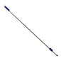A broom handle METAL DETECT PREMIUM aluminum handle 1450 x Ø25 0 from Haug Bürsten KG, HACCP standard compliant, has blue plastic grips at both ends and leans diagonally against a clean white background.
