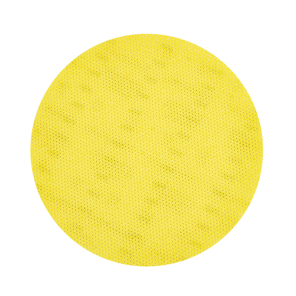 Das Kiehl-Woodmaster-Pad Schleifpad rund von Johannes Kiehl KG, 16" (40,6 cm) mit Körnung 60, hat eine große, runde, gelb strukturierte Oberfläche; die Packung enthält 10 Pads - ideal für effizientes Schleifen.