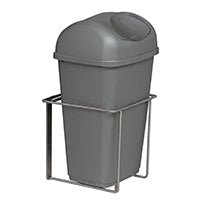 The Novocal plastic trash can (9 liters, gray with a lid) sits in a simple metal frame and offers an efficient solution for waste disposal.