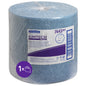 A large blue Kimtech® process wipes large roll (1 roll x 500 sheets) from Kimberly-Clark GmbH, in clear plastic with a white-purple label with the product name, 500 wipes, No. 7643, and a symbol for a roll with 500 wipes.