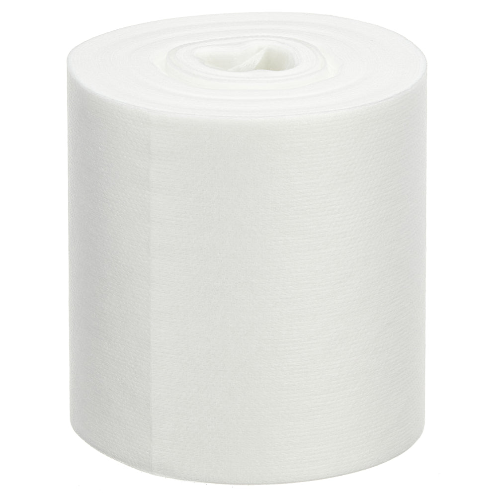 Eine einzelne Rolle WypAll® Wettask™ PowerClean Reinigungstücher von Kimberly-Clark GmbH (6 Refills x 120 Blatt, Weiß) steht aufrecht vor weißem Hintergrund.