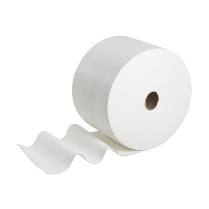 A large roll of WypAll® X50 General Clean absorbent wipes from Kimberly-Clark GmbH with some unrolled sheets is shown against a plain white background.