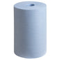 A blue WypAll® X60 General Clean central dispensing roll (1 x 150 sheets) from Kimberly-Clark GmbH stands upright against a plain white background.