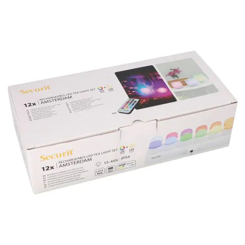 Papstar Securit® 12 LED-Teelichter inkl. Ladestation Ø 4 cm · 5 cm "Amsterdam" Leuchtdauer 12-40h